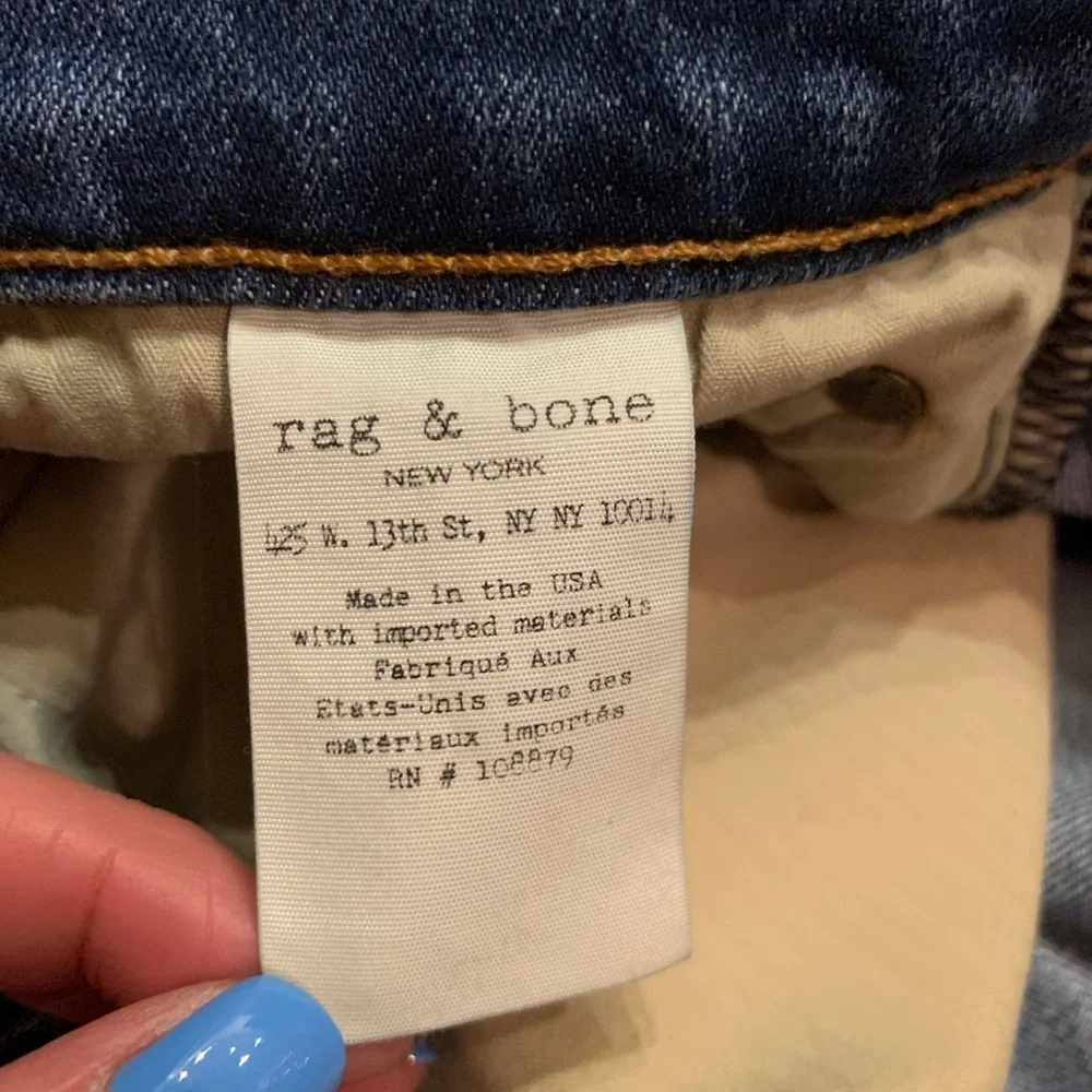 Rag & Bone Jeans Mens 34x32 Blue Fit 2 Slim Straight Button Fly Made In USA - Picture 8 of 10